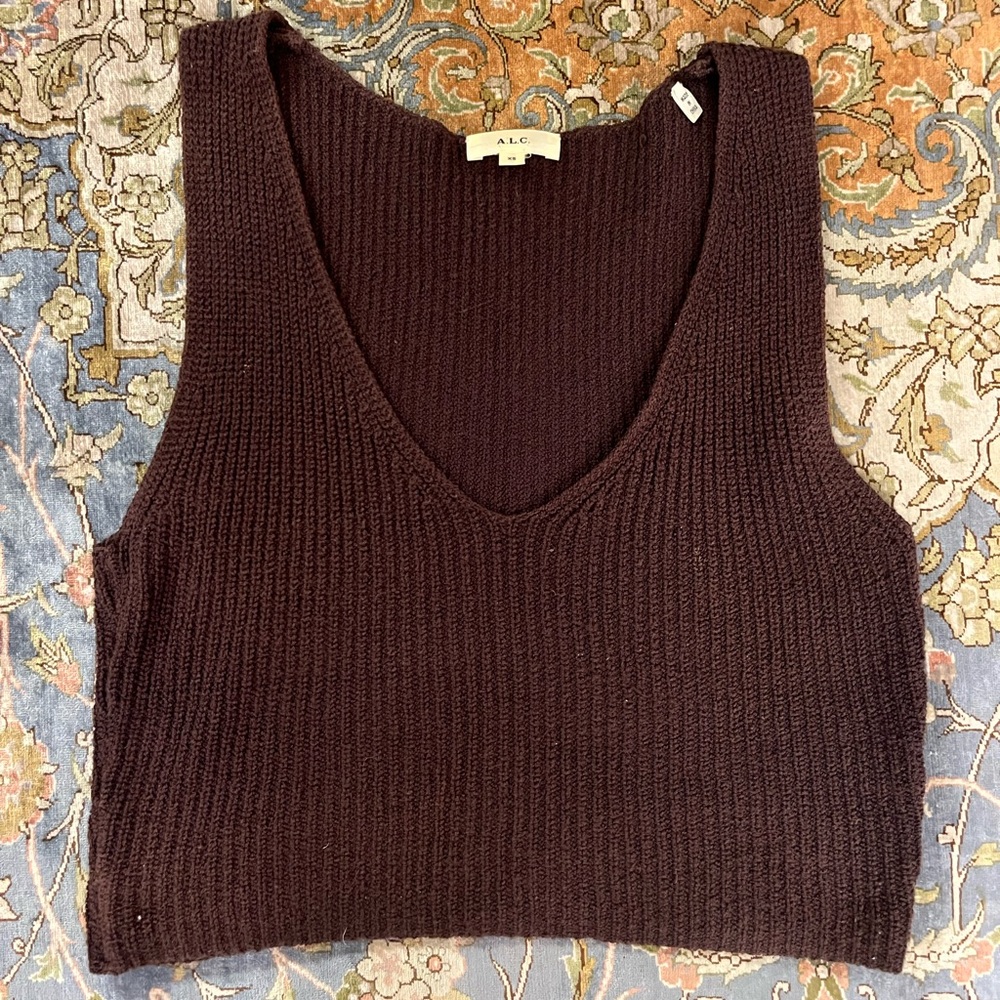 ALC Brown Ribbed Crop Tank Top